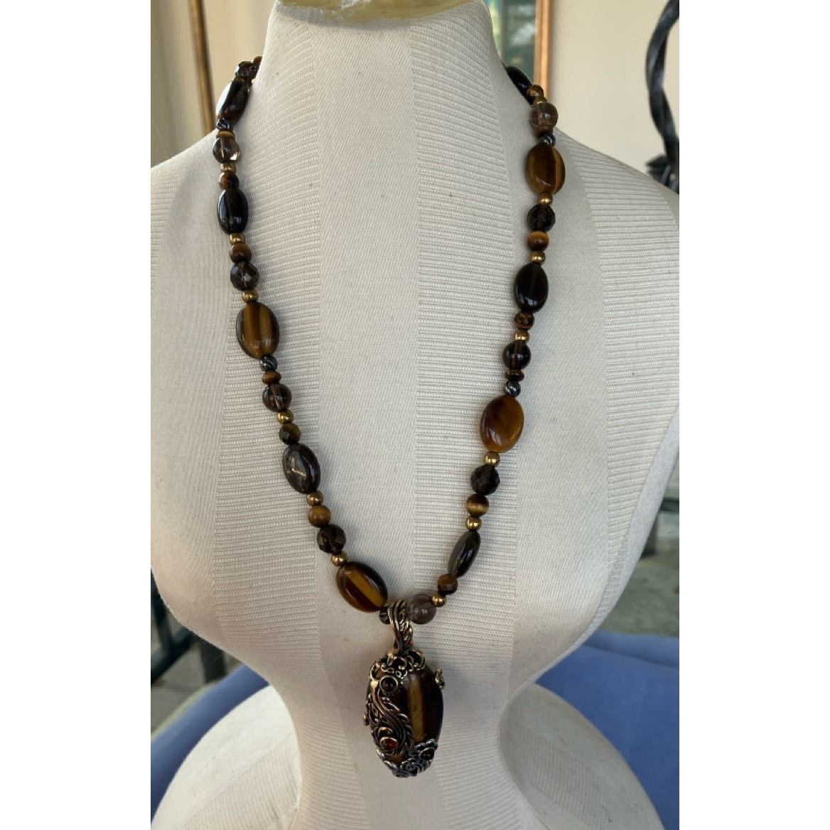 Carolyn Pollack Tigers Eye Necklace With Pendent W Gemstone Accents 125$